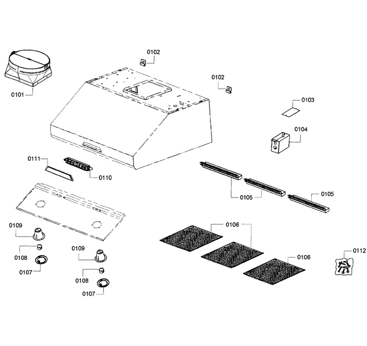 Range Hood Diagram and Parts List for HMWN36FS 01 Thermador Range Hood