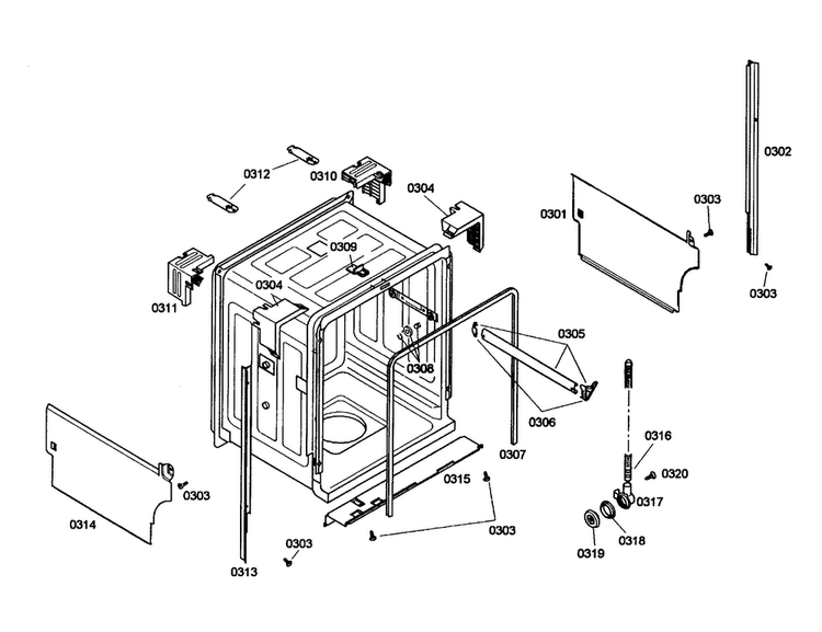 Tub Diagram and Parts List for SHE43C02UC 47 Bosch Dishwasher