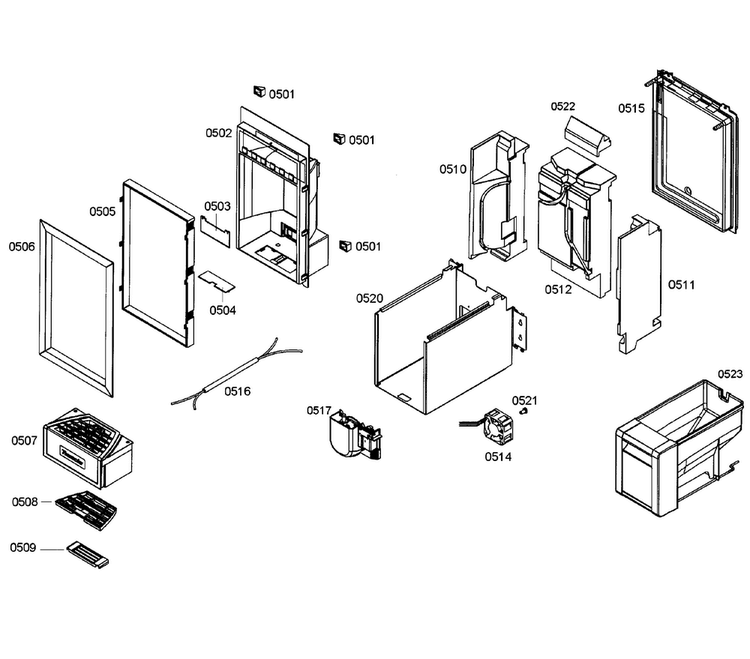 Dispenser Diagram and Parts List for T24ID80NRP 05 Thermador Freezer
