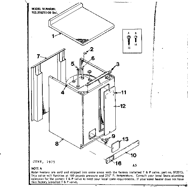 Non-functional Replacement Parts Diagram and Parts List for 153310210  Kenmore Water Heater