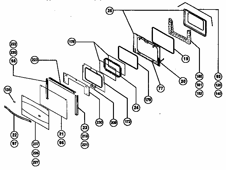 Main Oven Door Assembly Diagram and Parts List for RES30Q  Thermador Range
