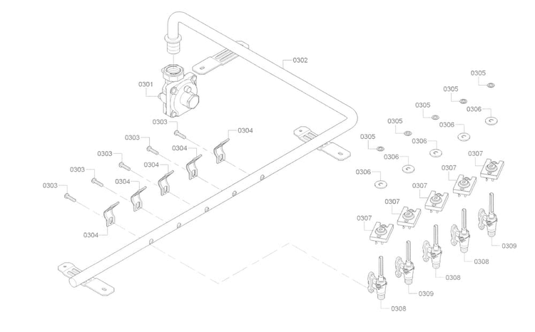 Valve Asy Diagram and Parts List for NGM8055UC 02 Bosch Cooktop