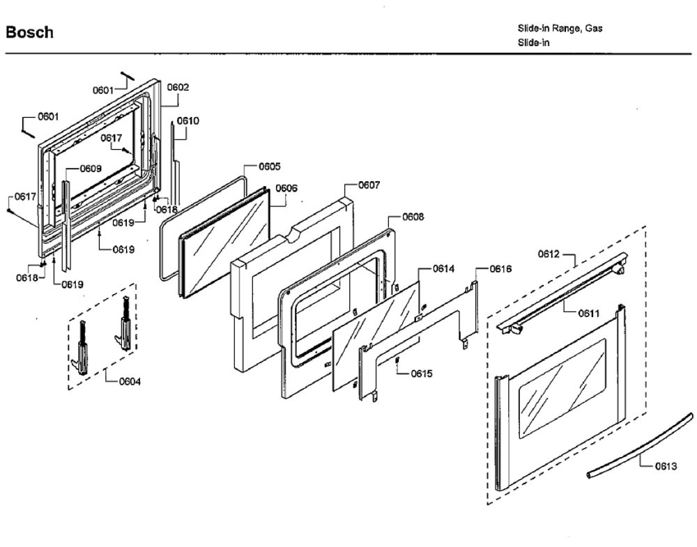 Door Diagram and Parts List for HDI7282U 08 Bosch Range