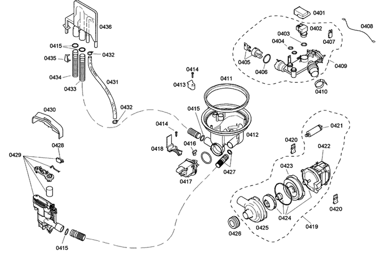 Pump Diagram and Parts List for SHE43C02UC 18 Bosch Dishwasher