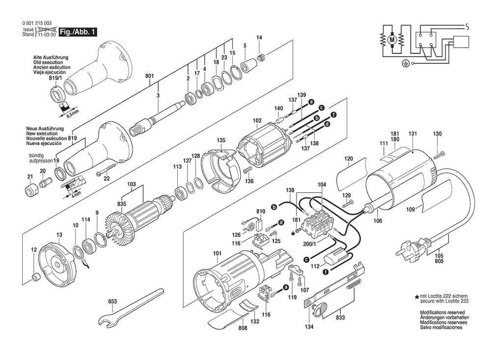 Section 1 Diagram and Parts List for GGS27L 0601215034 Bosch Sander Grinder