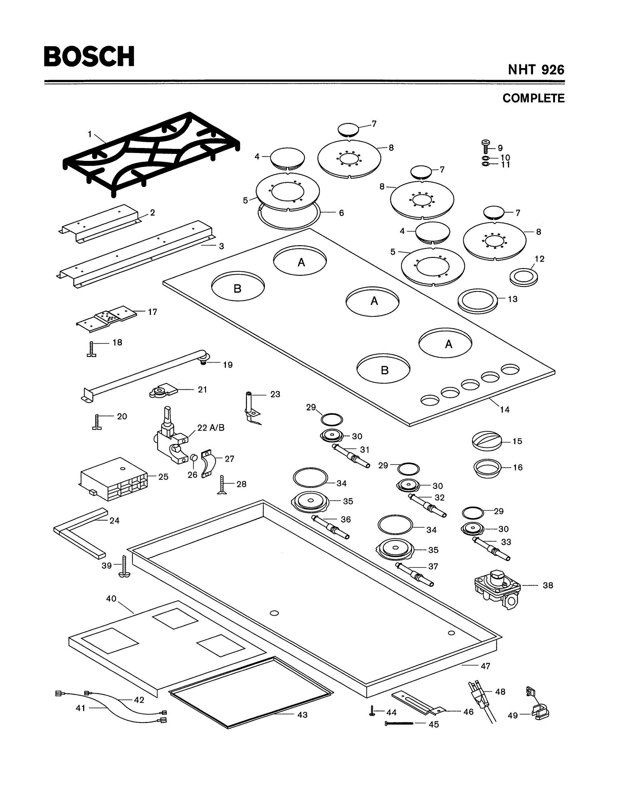 01 - COMPLETE Diagram and Parts List for NHT926  Bosch Range