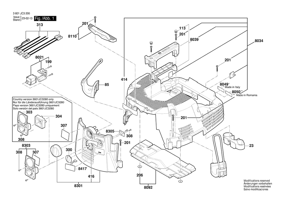 Diagram 1 Diagram and Parts List for GAS35LAFC 3 601 JC3 280 Bosch Utility Vacuum