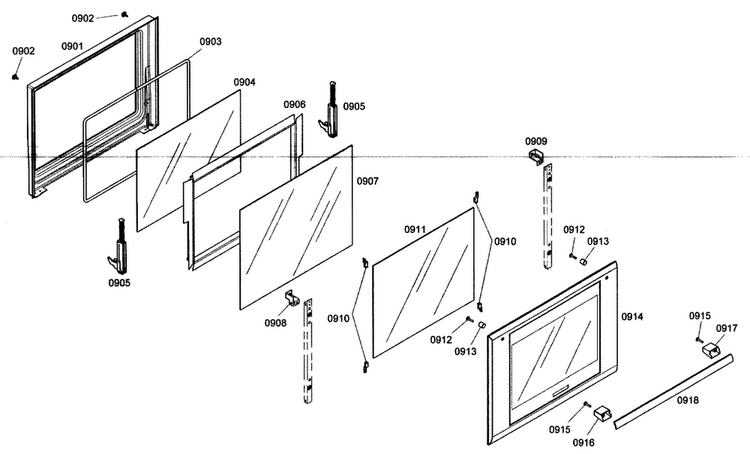 Oven Door Assy Diagram and Parts List for MEMW301ES01  Thermador Microwave