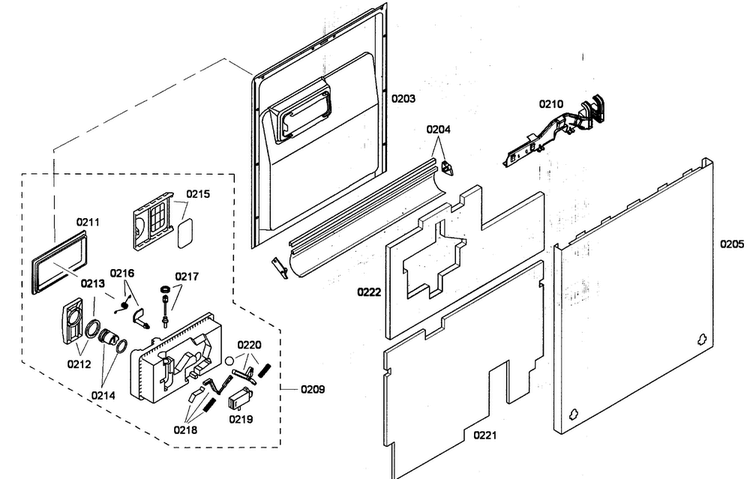 Door Assy Diagram and Parts List for SHV68P03UC 53 Bosch Dishwasher