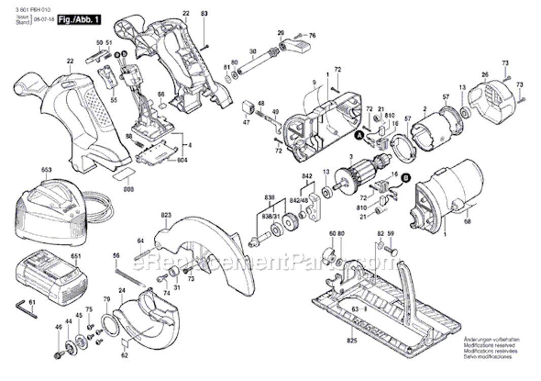 Page A Diagram and Parts List for CCS180B 3601F6H010 Bosch Circular Saw