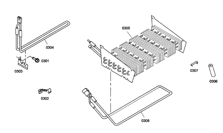 Evaporator Diagram and Parts List for KBULT3675E01  Thermador Refrigerator