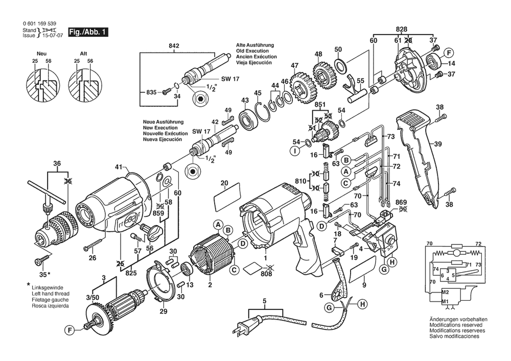 Section 1 Diagram and Parts List for 0601169539  Bosch Drill