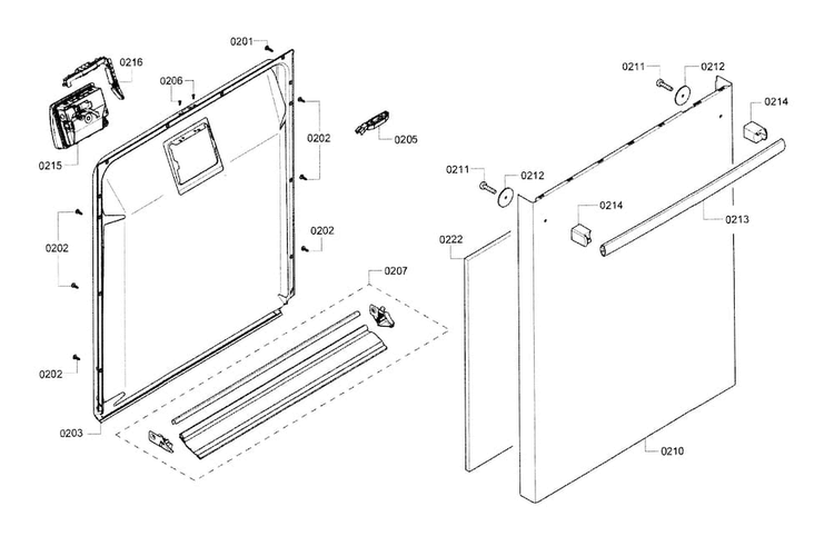 Door Diagram and Parts List for SHX3AR75UC 21 Bosch Dishwasher