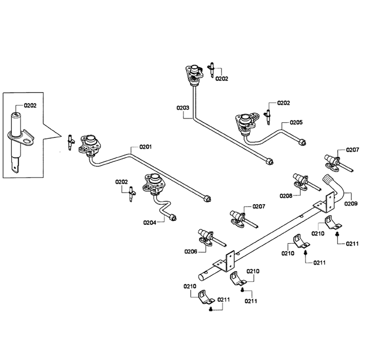 Burners Assy Diagram and Parts List for HGS7052UC 06 Bosch Range