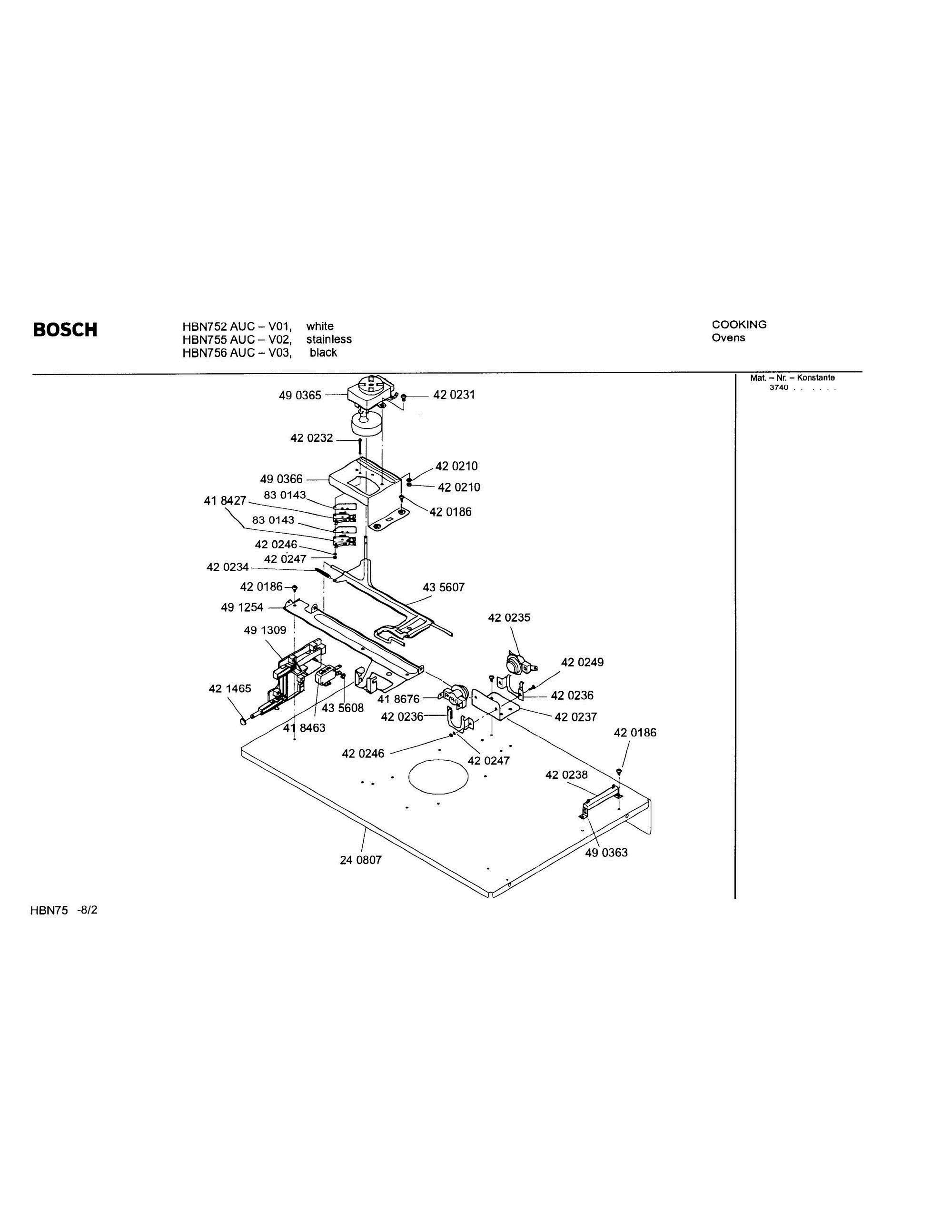 02 - UPPER PLENUM Diagram and Parts List for HBN752AUC(FD8207-)  Bosch Wall Oven