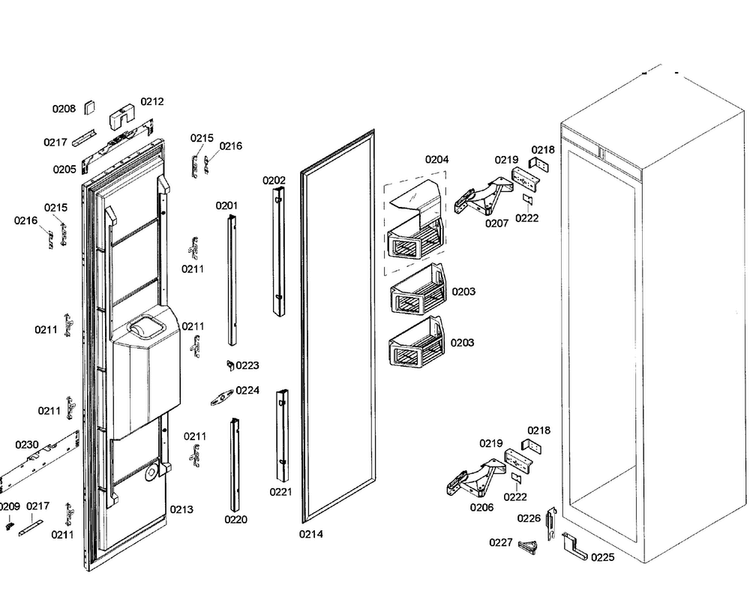 Door Assy Diagram and Parts List for T18ID80NRP 20 Thermador Freezer