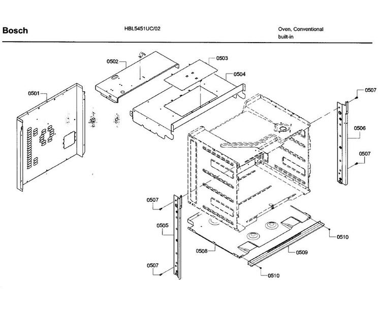 Frame Diagram and Parts List for HBL5451UC 02 Bosch Wall Oven