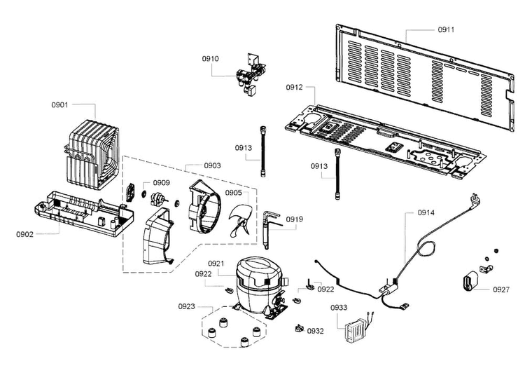 Compressor Assy Diagram and Parts List for B26FT70SNS 05 Bosch Refrigerator