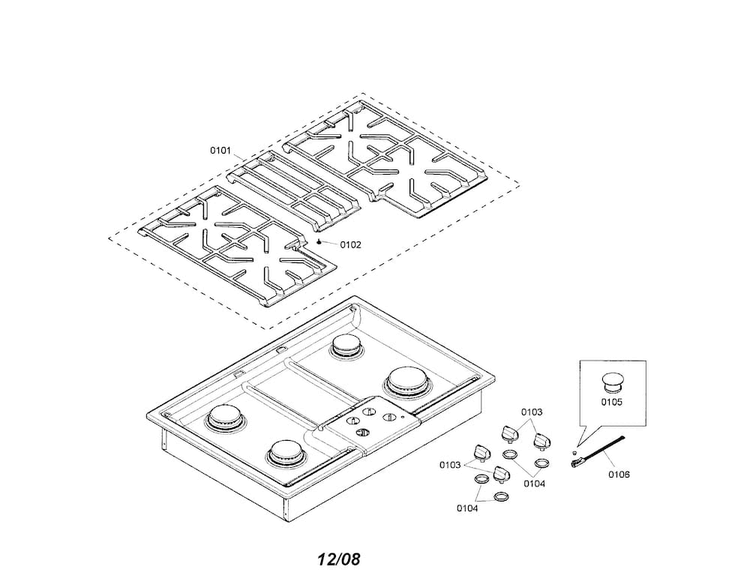 Grid/control Knobs Diagram and Parts List for NGM5054UC 01 Bosch Cooktop