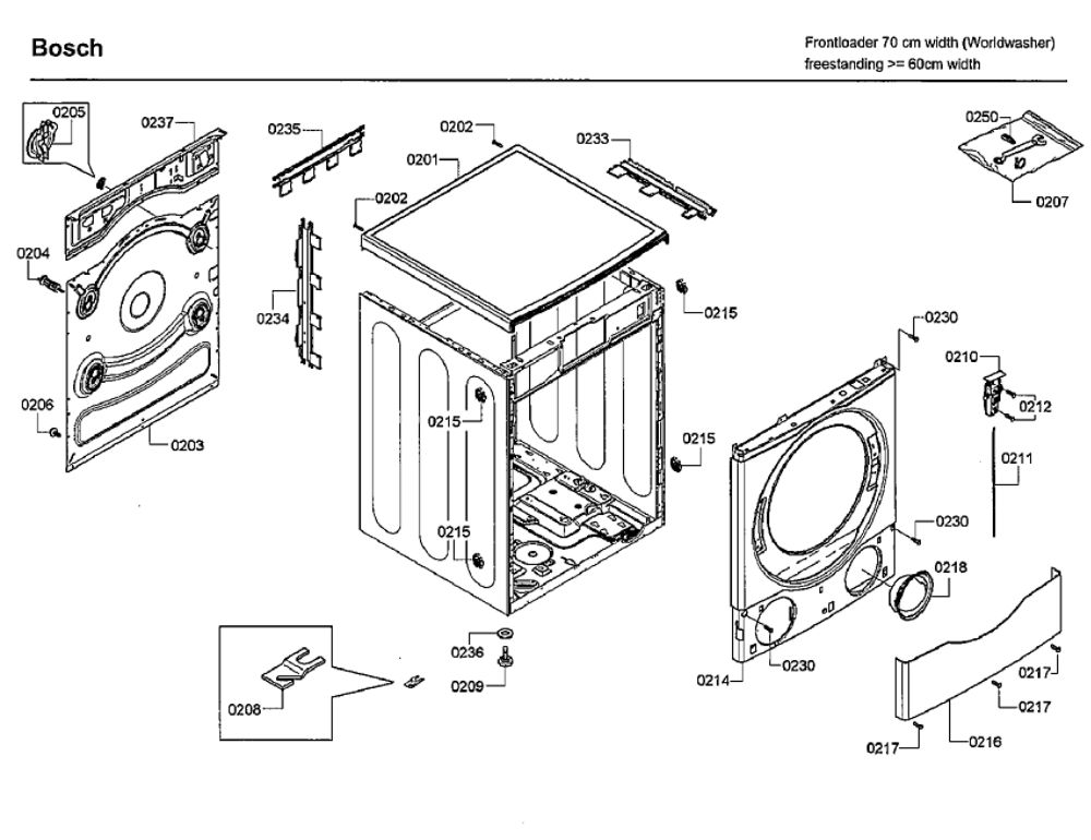 Cabinet Diagram and Parts List for WFVC544CUC 29 Bosch Washer