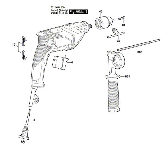 Bosch 6445 (F012644500) Diagram and Parts List for 6445 F012644500 Bosch Hammer Drill