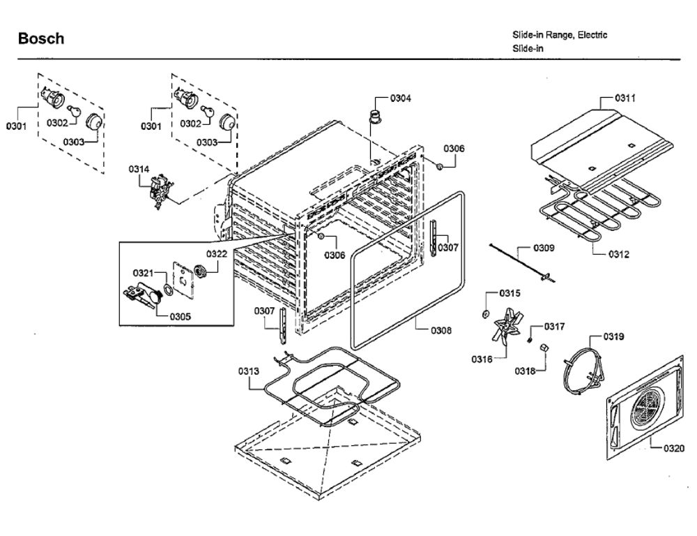 Oven Diagram and Parts List for HEIP054U 06 Bosch Range