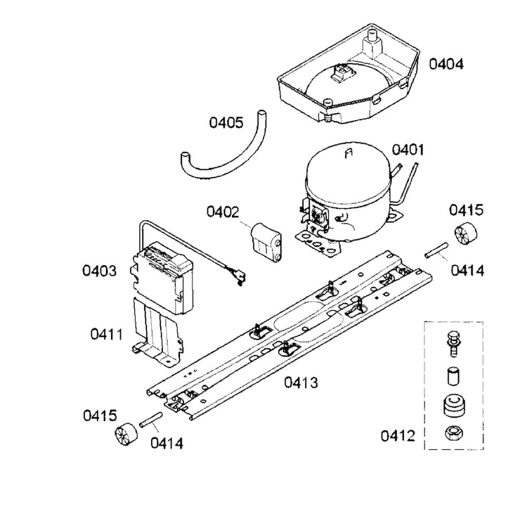 Compressor Diagram and Parts List for B10CB80NVS 03 Bosch Refrigerator