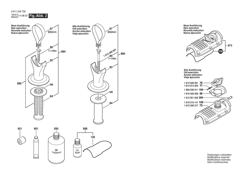 Section 2 Diagram and Parts List for GBH5-40DE 0611248739 Bosch Hammer Drill
