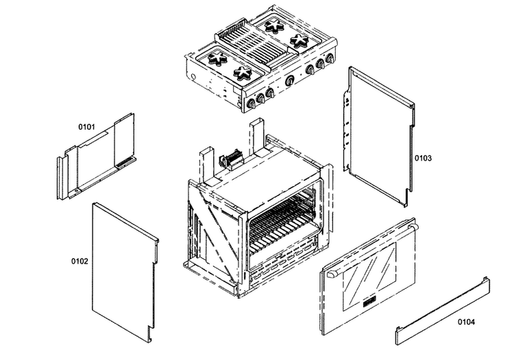 Cabinet Parts Diagram and Parts List for PRG364ELH01  Thermador Range