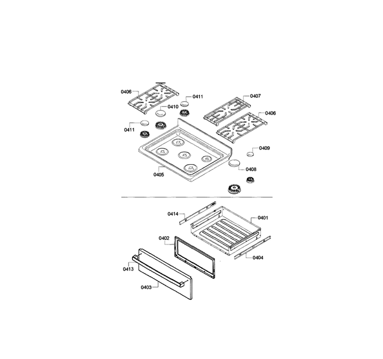 Burners & Drawer Diagram and Parts List for HGS3053UC 08 Bosch Range