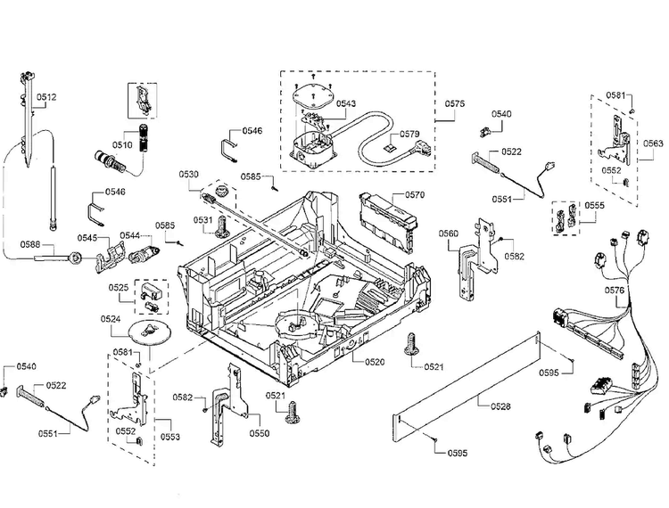 Base Diagram and Parts List for SHE53TF5UC 09 Bosch Dishwasher