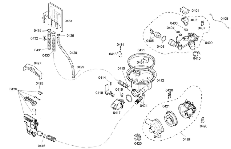 Pump Diagram and Parts List for SHE43M05UC 43 Bosch Dishwasher