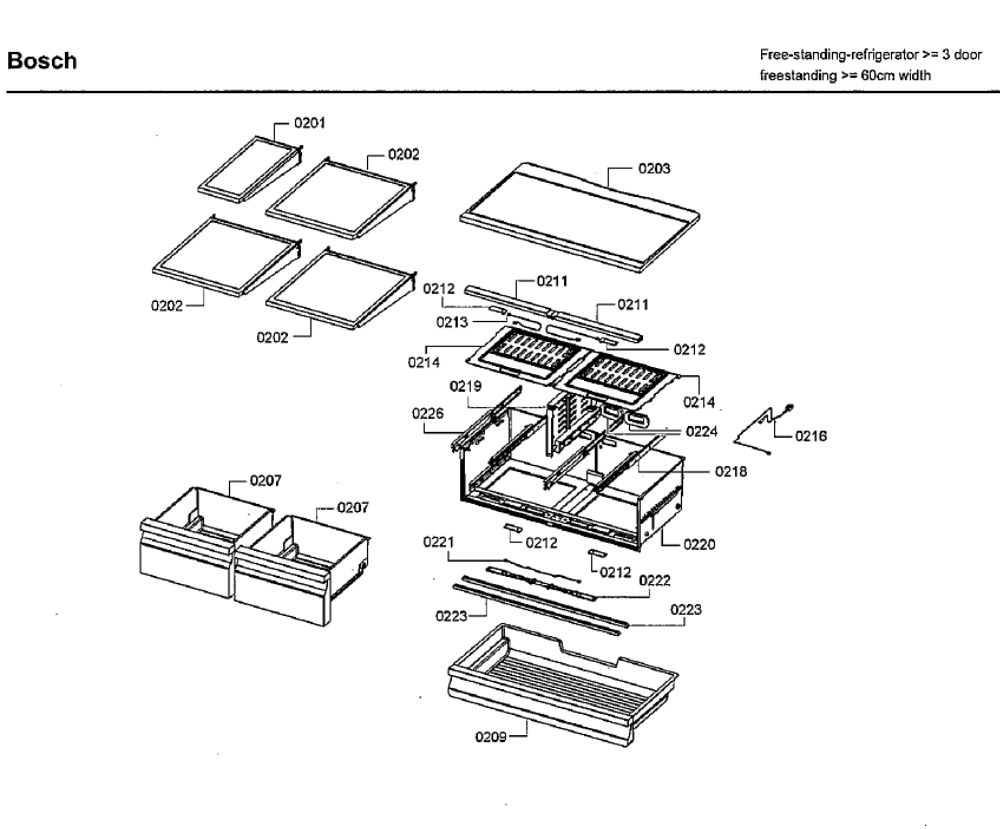 Drawer Assembly Diagram and Parts List for B26FT80SNS 06 Bosch Refrigerator