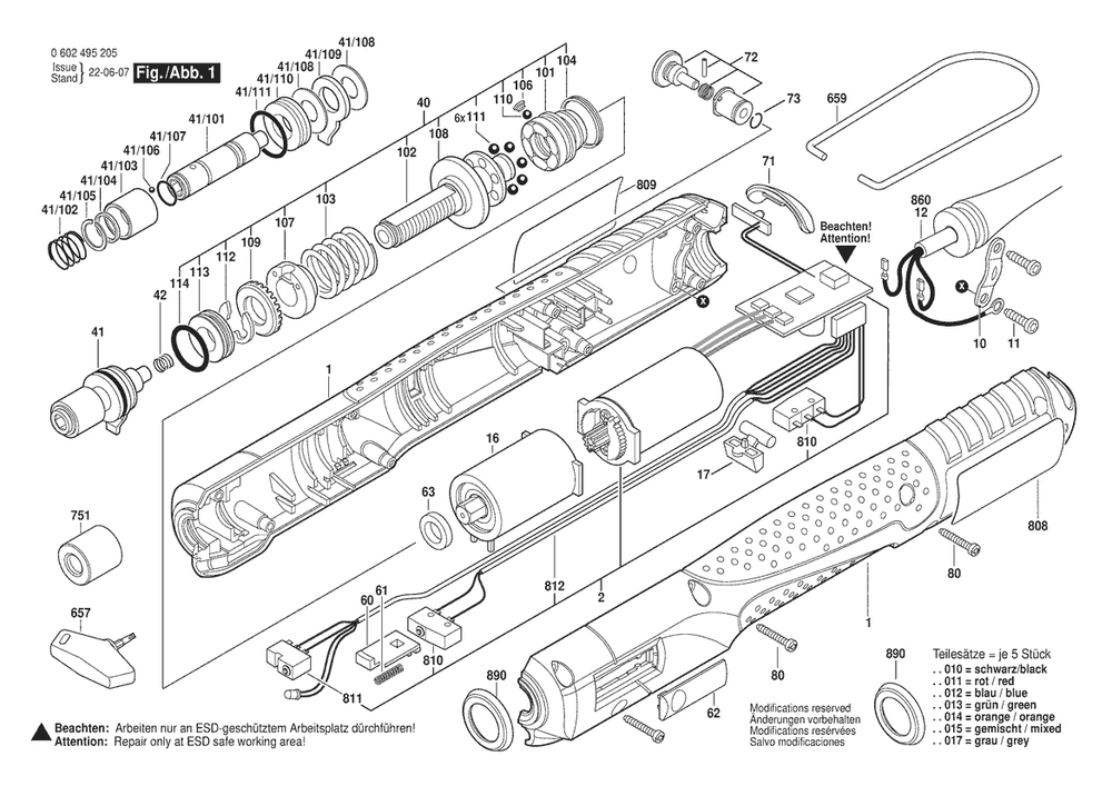 Section 1 Diagram and Parts List for C-EXACT6-500 0602495216 Bosch Screwdriver