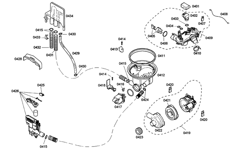 Pump Assy Diagram and Parts List for SHE68M05UC 47 Bosch Dishwasher