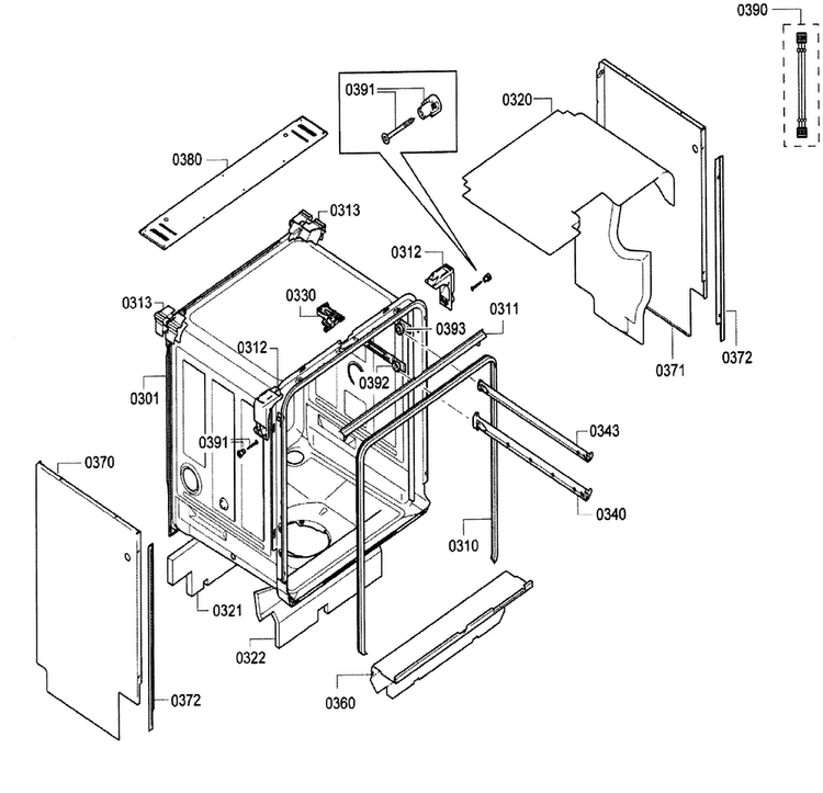 Frame Diagram and Parts List for SGX68U55UC A5 Bosch Dishwasher