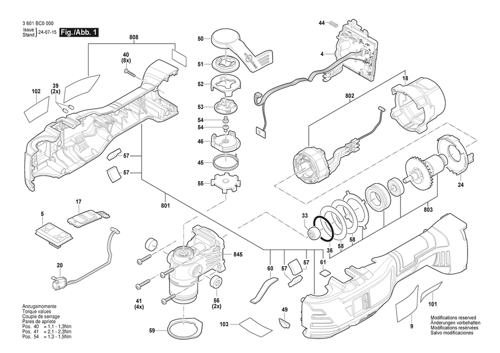 Figure 2 Diagram and Parts List for 3601BC0010 GOP18V-40 Bosch Multi-Tool