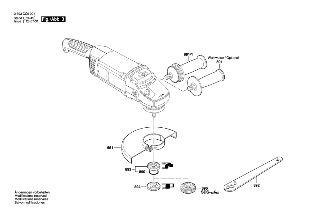 Diagram 3 Diagram and Parts List for PWS2000-230JE 3 603 CC6 031 Bosch Angle Grinder