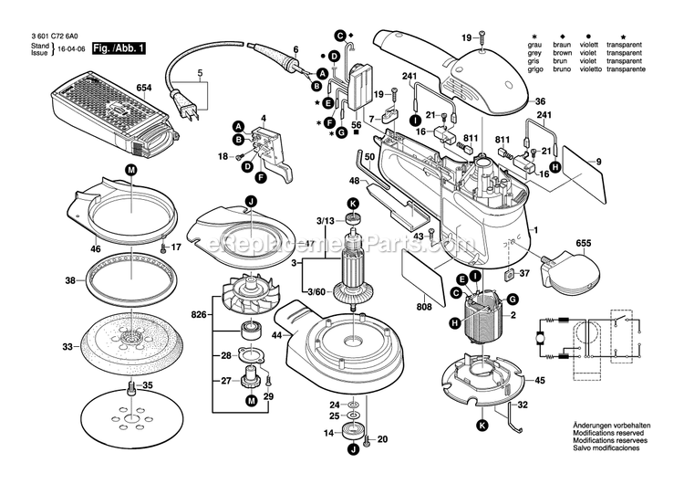 Page 1 Diagram and Parts List for 3727DEVS 3601C726A0 Bosch Sander Grinder