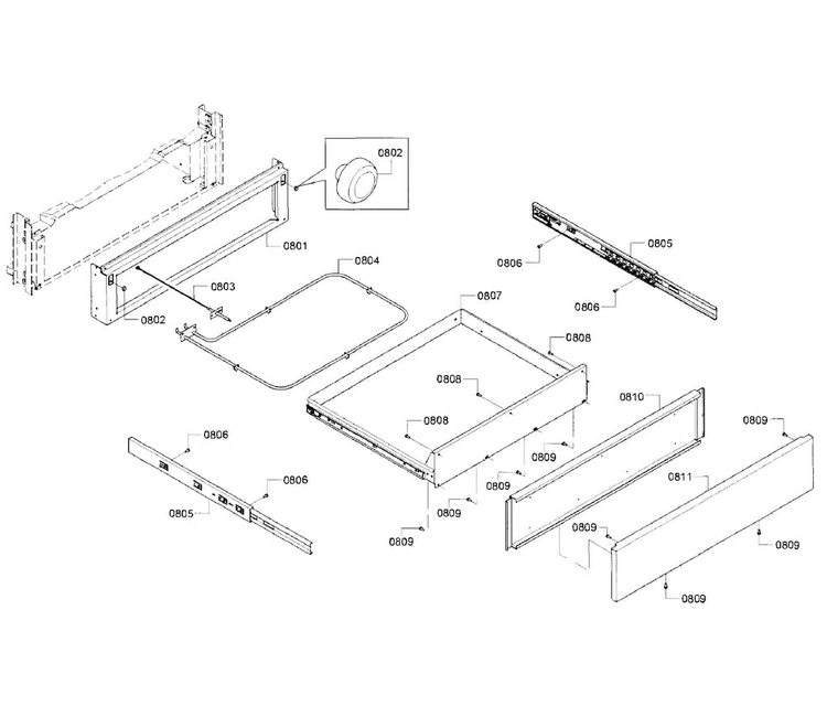 Drawer Diagram and Parts List for HGI8054UC 03 Bosch Range