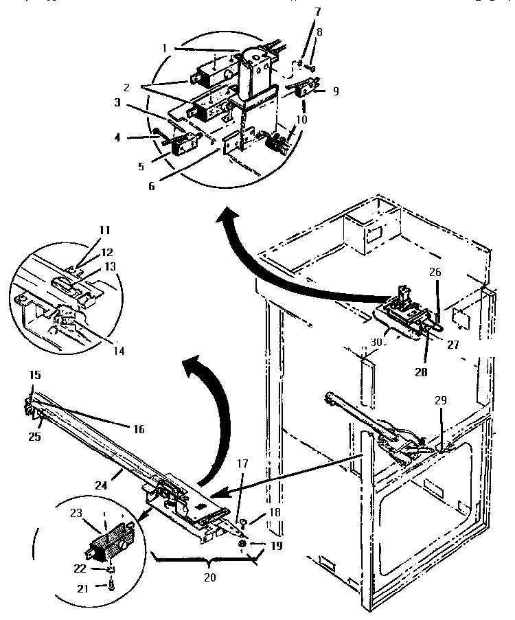 Latch Assemblies Diagram and Parts List for CMT231-01  Thermador Microwave