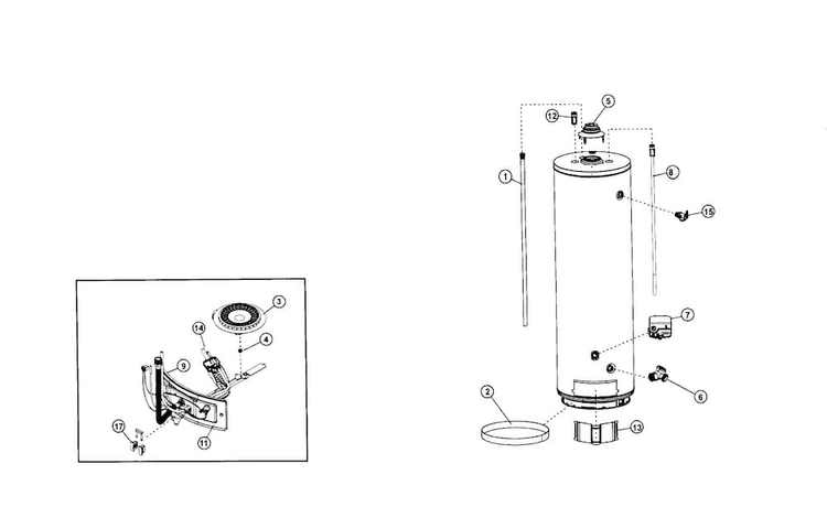 Main Assy Diagram and Parts List for 153579400  Kenmore Water Heater
