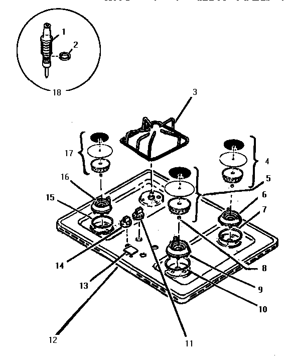 Section 2 Diagram and Parts List for SGCV36G01  Thermador Cooktop