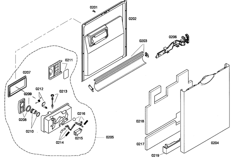 Door Assy Diagram and Parts List for SHE43F02UC 52 Bosch Dishwasher