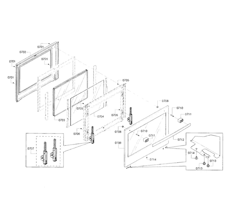 Door Diagram and Parts List for HDI8054U 01 Bosch Range