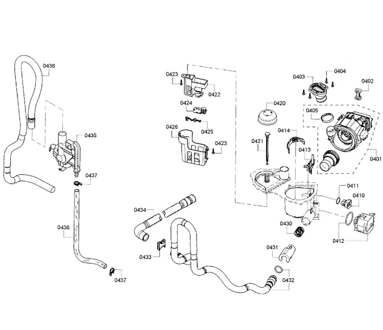 Pump Assy Diagram and Parts List for SHE3AR72UC 08 Bosch Dishwasher