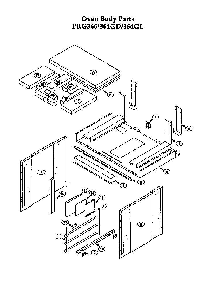 Oven Body Diagram and Parts List for PRG364GL  Thermador Range