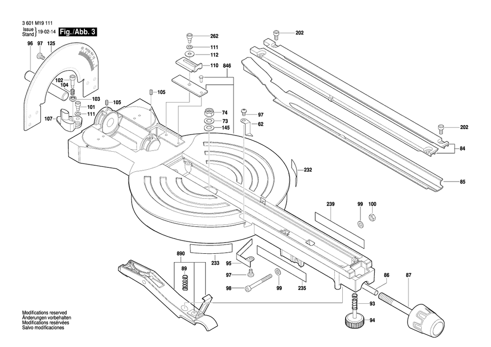Diagram 3 Diagram and Parts List for CM8S 3 601 M19 111 Bosch Miter Saw