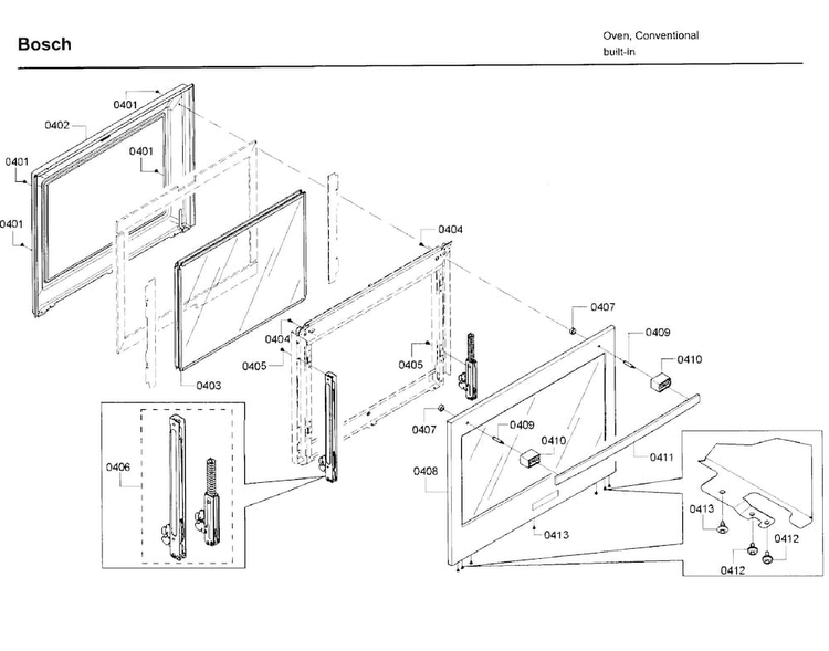 Door Diagram and Parts List for HBL8751UCC 02 Bosch Microwave Oven Combo