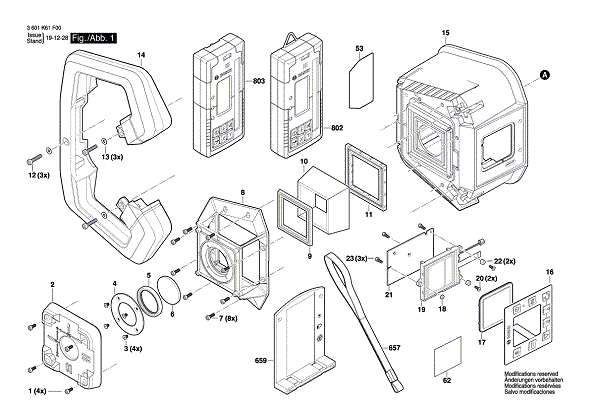 Bosch 3601k61f10 Diagram and Parts List for 3601K61F10  Bosch Laser Level